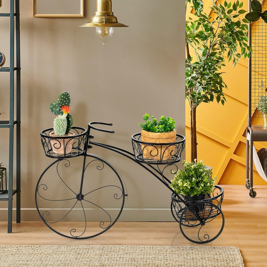 GOPLUS Pflanzenregal Fahrrad, Blumenregal mit 3 Ebenen, Blumenständer aus Metall, Pflanzenständer Bl