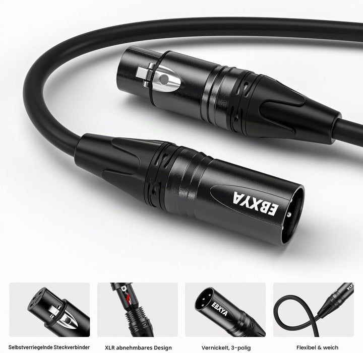 EBXYA XLR-Mikrofonkabel 20m/65,6ft 2er-Pack – 3-polig symmetrisch geschirmtes Audiokabel Schwarz – F