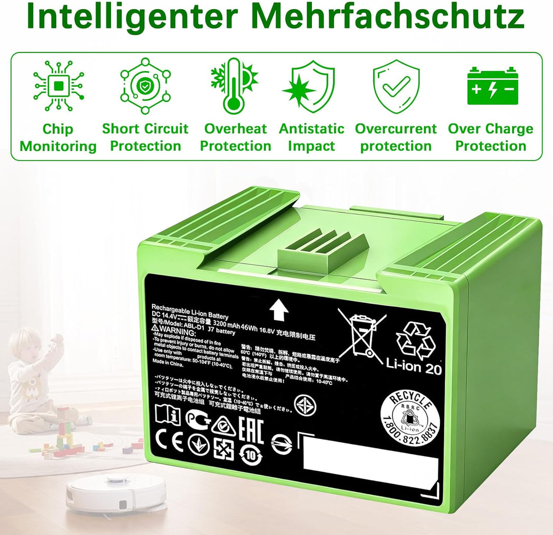 Akku 3200mAh J7 Ersatzakku ABL-D1 ABL-D2 für iRobot Roomba i/e/j Serie i7 i7+ i4 i3 i3+ i8 e5 e6 e51