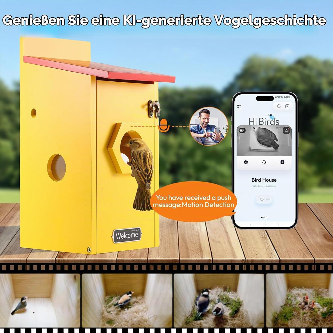 Vogelhaus mit 5MP Kamera Solar WLAN, Bunte Nistkasten zum Aufhängen für Wetterfest, 2,4G WiFi &amp; App