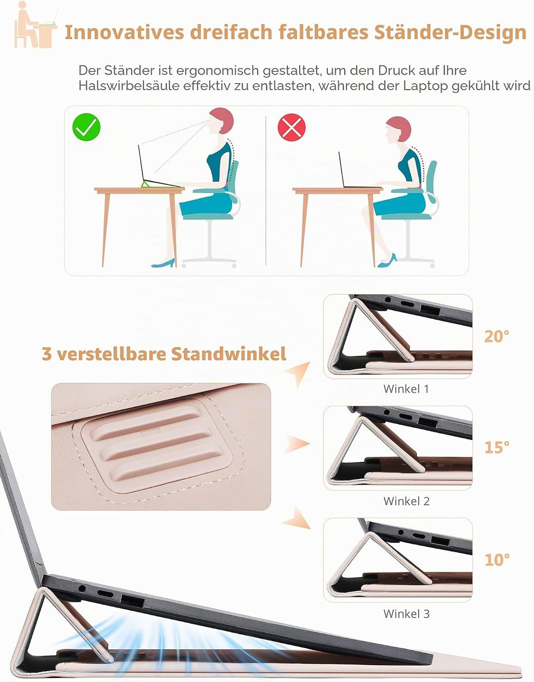 HYZUO 13 Zoll Laptop Hülle Tasche mit Einstellbarer Ständer für MacBook Air 13 M5 A3449 M4 M3 M2 M1