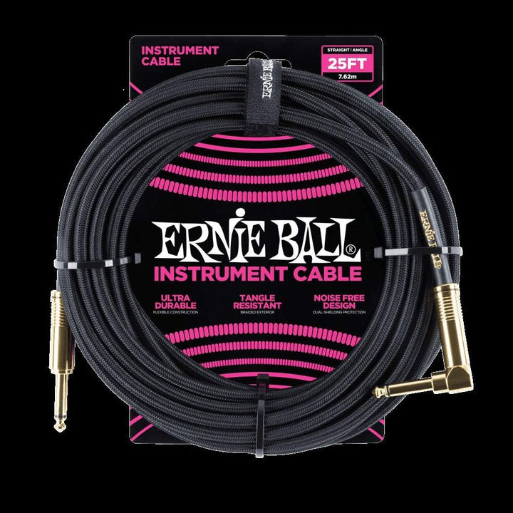 Ernie Ball Instrumentenkabel geflochten, gerade/gewinkelt, 7,62 m, Schwarz Neon-gelb 7,6 m Gerade/Ge