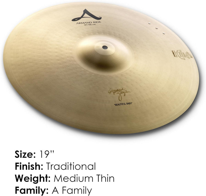 Zildjian A Zildjian Series - 19" Armand Zildjian Beautiful Baby Ride with 3 Rivets