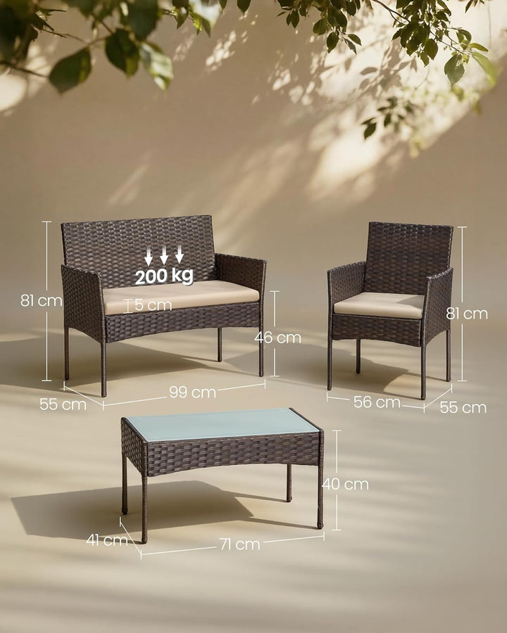 SONGMICS Balkonmöbel, Gartenmöbel-Set, aus PE-Polyrattan, Lounge-Set, Terrassenmöbel, Outdoor, für T