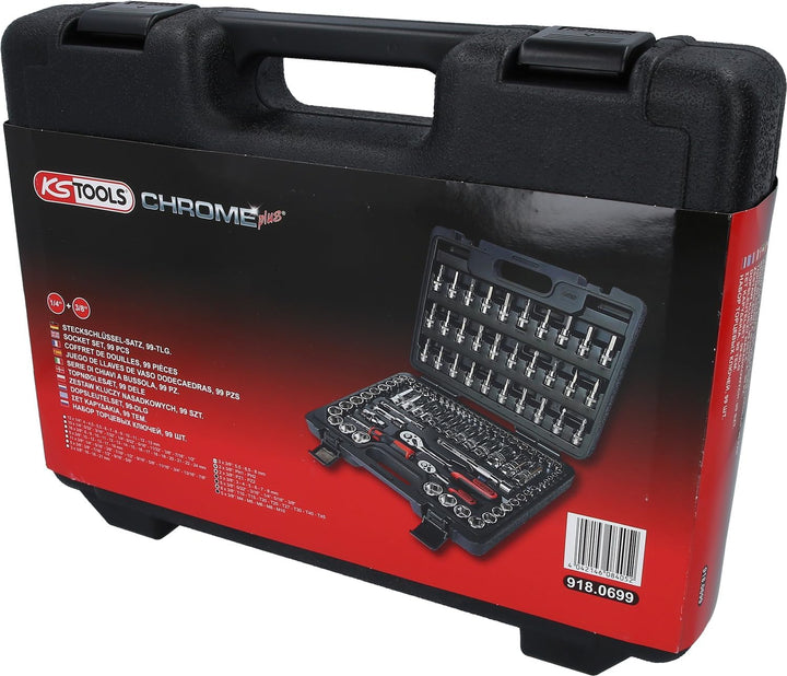 KS Tools 918.0699 1/4 Zoll + 3/8 Zoll CHROMEplus Steckschlüssel-Satz | mit 2 Umschaltknarren, 72-Zah