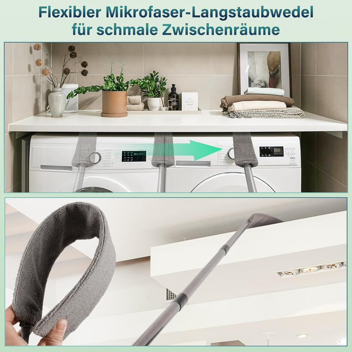 marysgift Staubwedel Teleskop Set, Staubwedel Lang Ausziehbar 310 cm, Staubwedel Waschbar mit 7×43 c