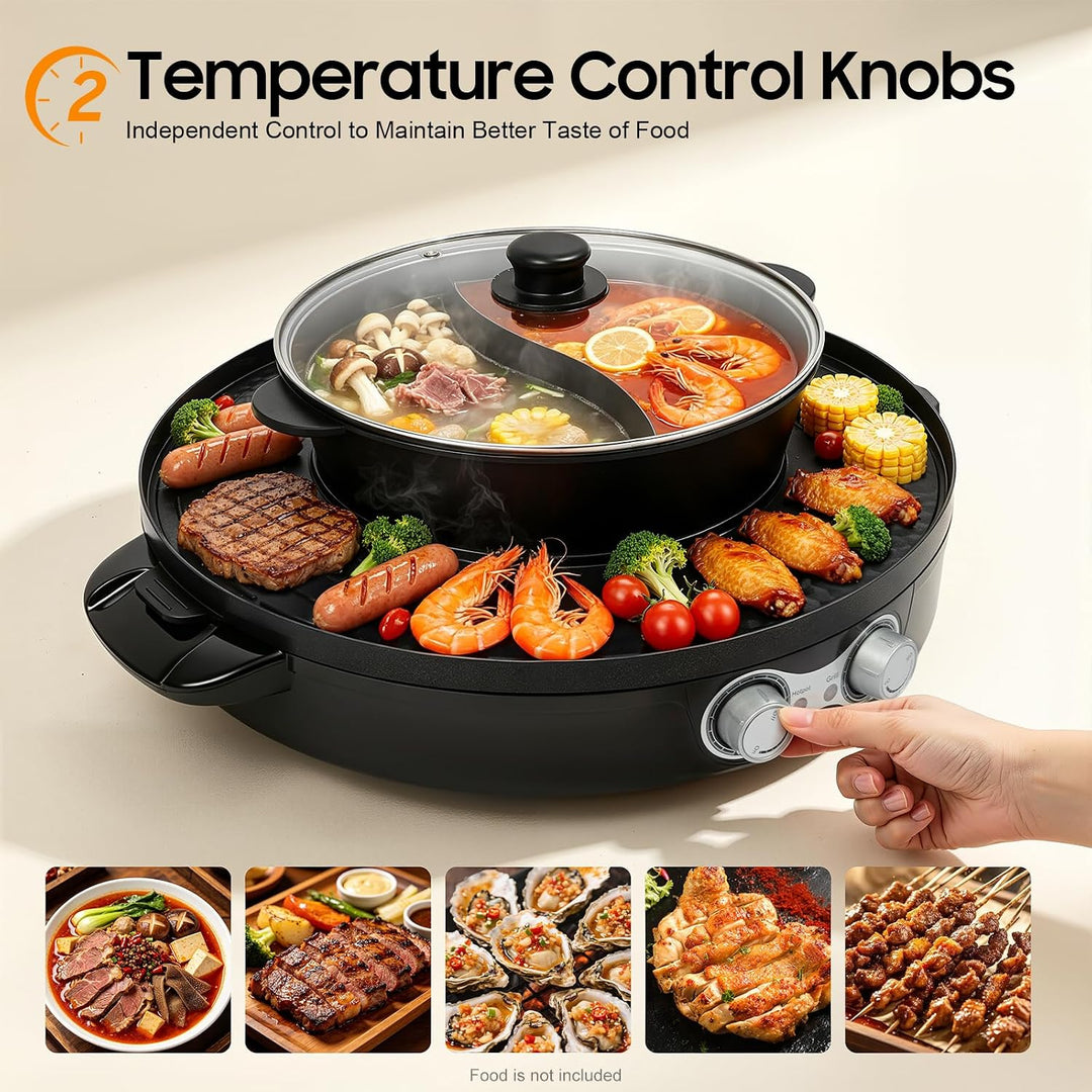 2 in 1 Hotpot und Raclette grill, Hot Pot Elektrischer, Heizelement aus Edelstahl, Korean BBQ Grill,