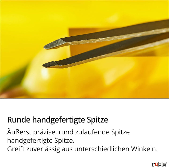 Rubis Safety Pinzette rund - Hautschonende abgerundete Pinzette zum Augenbrauen zupfen - runde Spitz