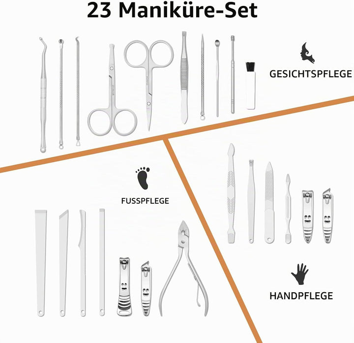Maniküre Set 23 stücke Professionelles Nagelknipser Kit Pediküre Kit Pflegeset aus Edelstahl Nagelpf