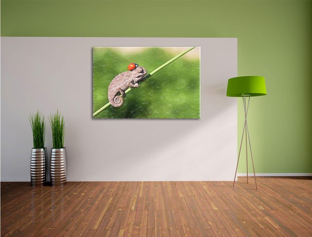 Pixxprint Süsser Gecko mit einem Marienkäfer als Leinwandbild/Grösse: 100x70 / Wandbild/Kunstdruck/f