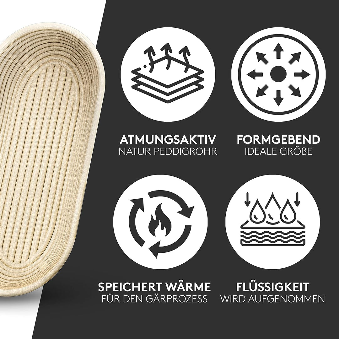 Ovaler Gärkorb 35 cm - Robustes Brotkorb-Set mit Leineneinsatz - Ideal für 1 kg Teig - Ideal für Sau