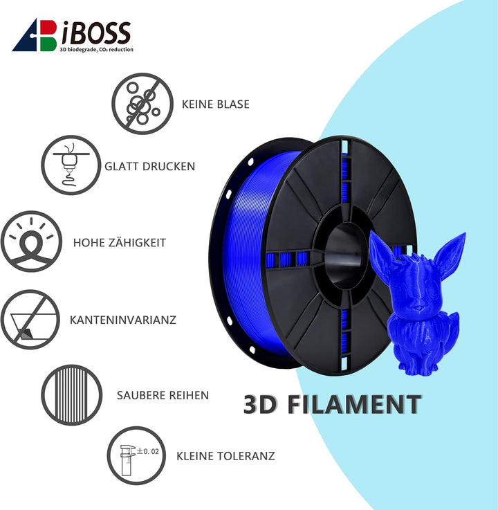 iBOSS PLA Plus3D-Druckerfilament, ozeanblau, hartes und langlebiges PLA+-Filament, 1,75 mm +/- 0,02