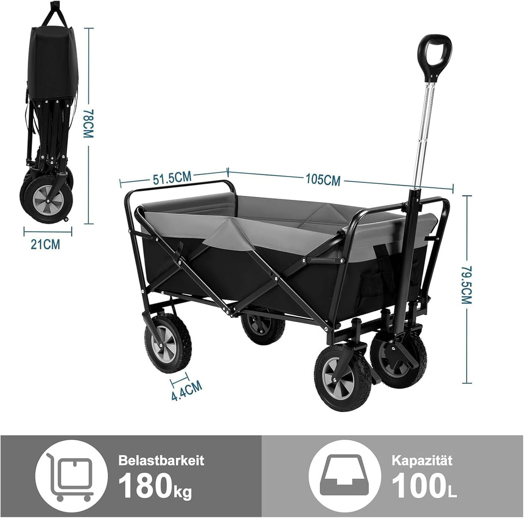 EUGAD Bollerwagen faltbar, 100 L Transportwagen mit verstellbarem Griff, tragbarer Strandwagen mit S