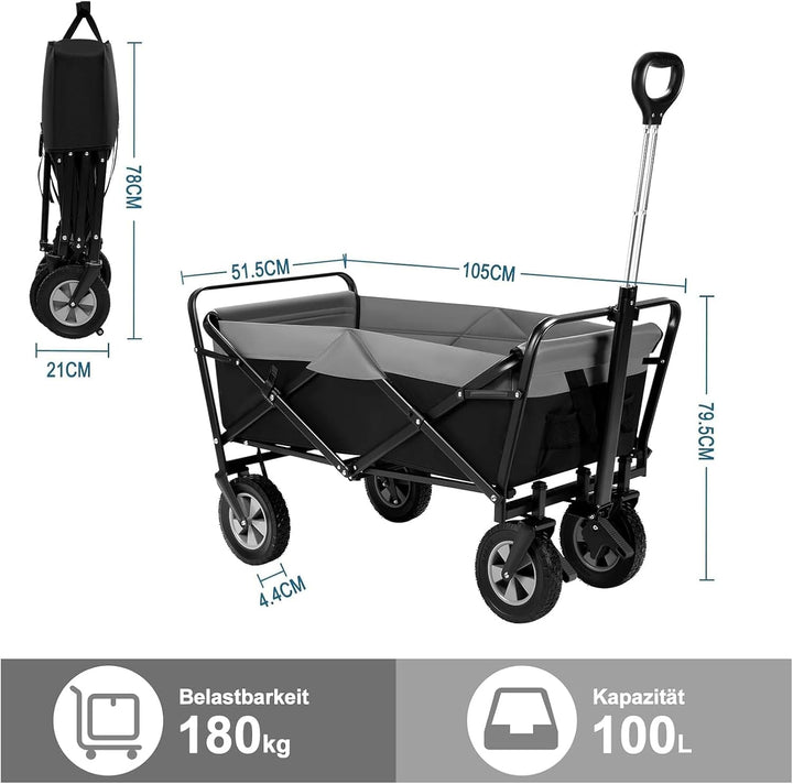 EUGAD Bollerwagen faltbar, 100 L Transportwagen mit verstellbarem Griff, tragbarer Strandwagen mit S