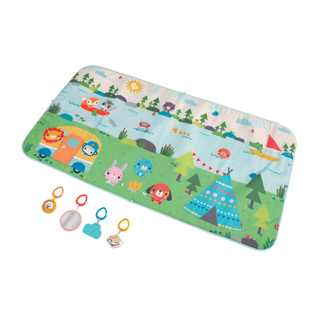 Fisher-Price GXR53 - Grosse Campingabenteuer Spieldecke, ca. 152 m grosse Spieldecke für Neugeborene