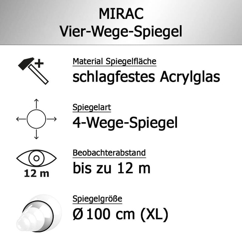 MIRAC 4-Wege-Beobachtungsspiegel, 360°-Rundumsicht, Acrylglas, 1/2 Ø 100 cm aus Glas, Art.-Nr. 44100