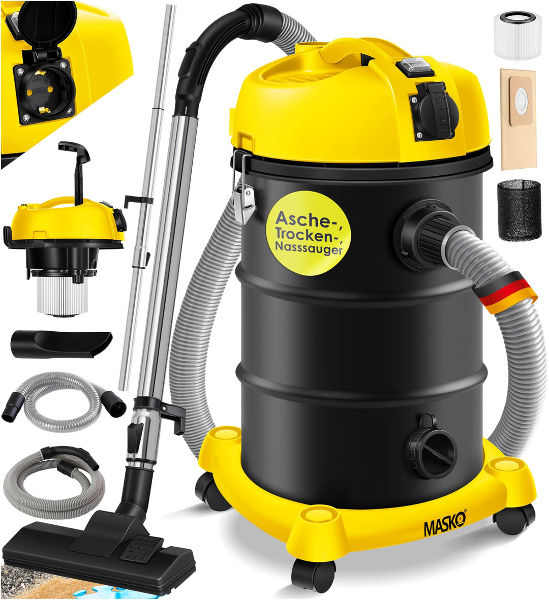 Masko® 6IN1 Industriestaubsauger Staubsauger Nass Trocken Sauger Aschesauger 2300W + Steckdose✓ Blas