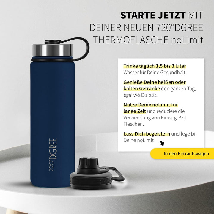 720°DGREE Edelstahl Trinkflasche “noLimit” – 1200ml - Auslaufsicher, Kohlensäure geeignet, BPA-Frei
