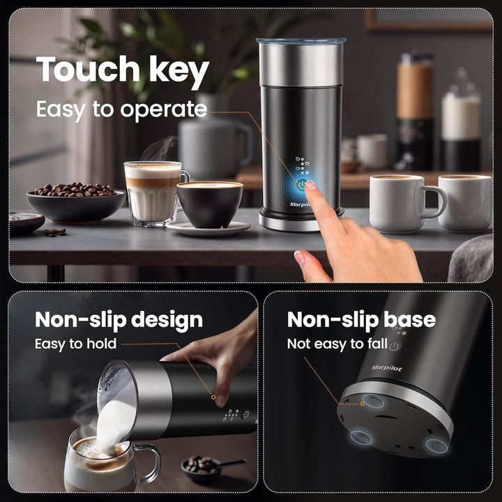 Morpilot Milchaufschäumer Elektrisch 4-in-1, 240ml, 400W für Heissen & Kalten Milchschaum, Edelstahl