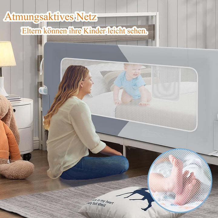 HENGMEI Rausfallschutz Bett 200 cm Bettgitter Bettschutzgitter Kinderbettgitter Zusammenklappbar um