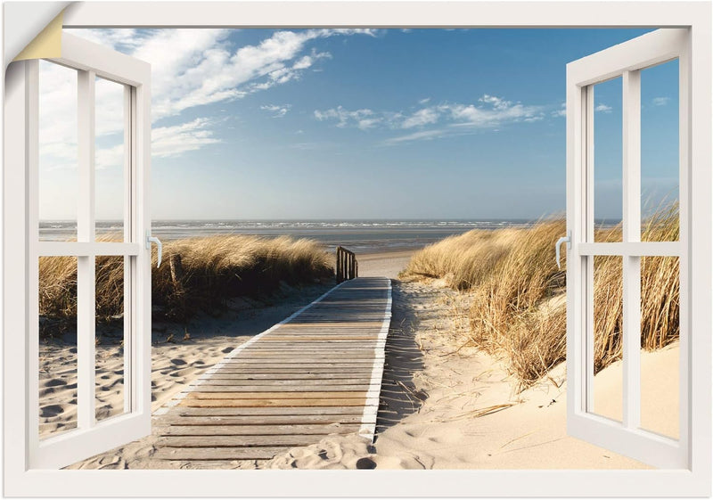 ARTland Wandbild selbstklebende Vinylfolie 130x90 cm Fensterblick Fenster Strand Meer Maritim Düne L