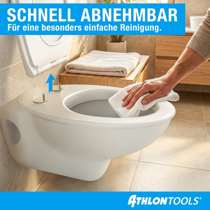 ATHLON TOOLS Toilettendeckel mit Absenkautomatik O-Form – Duroplast WC Sitz, Soft-Close & Quick-Rele