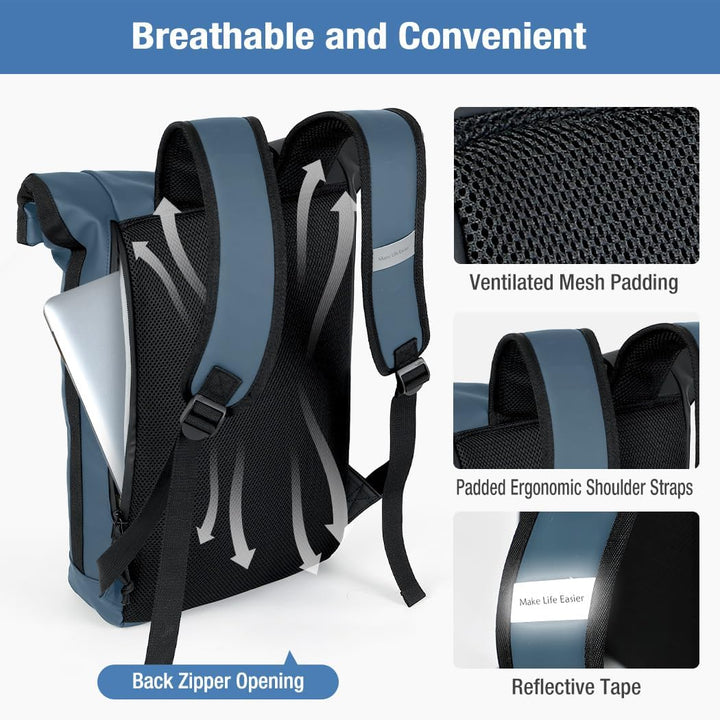 Lekeinchi Rolltop Rucksack Wasserdicht für Damen &amp; Herren, Grosser Laptop Rucksack mit Computerfach