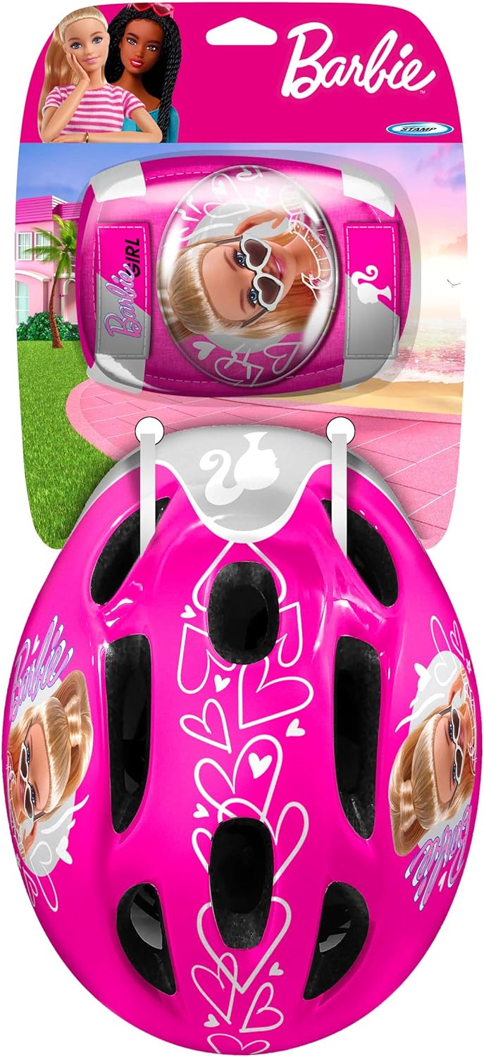 STAMP Girls Helmet + Elbow & Knee Pads Barbie, PINK, S BARBIE PINK, BARBIE PINK