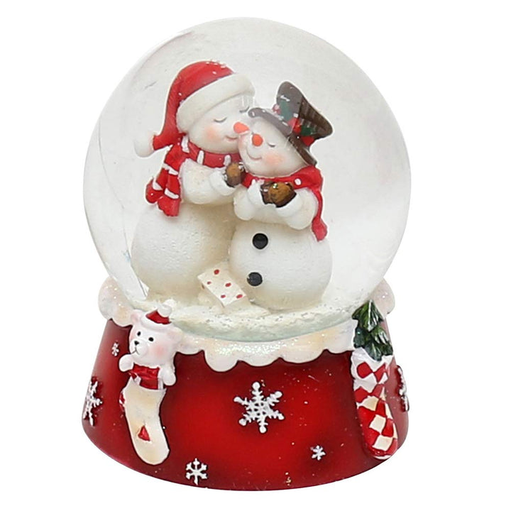 Dekohelden24 Schneekugel, Schneemann Duo, rot weiss, Masse H/B/Ø Kugel: ca. 8,5 x 7 cm/Ø 6,5 cm., 50