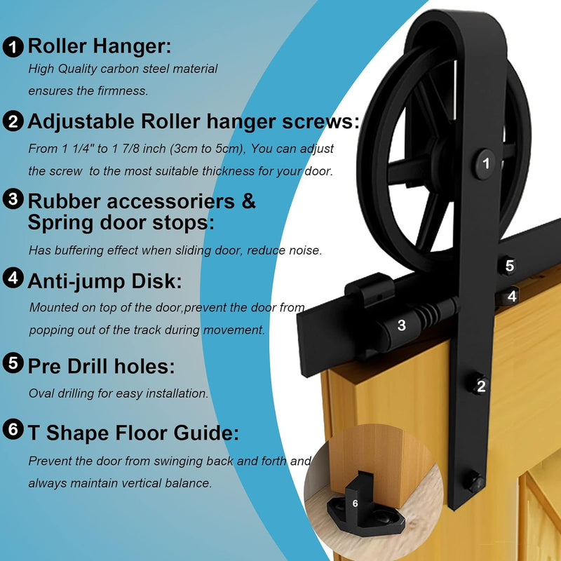 243cm/8FT Schiebetürbeschlag Set Schiebetürsystem Zubehörteil für Schiebetüren Innentüren, Schwarz/S