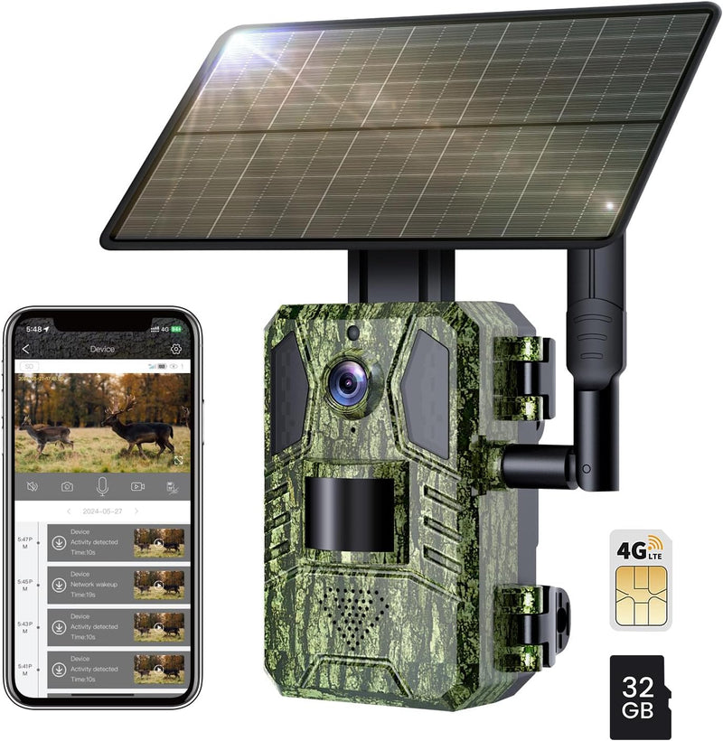 XTU 4G LTE Wildkamera mit SIM Karte - 2,5K Solar Wildtierkamera mit Handyübertragung App,PIR Bewegun