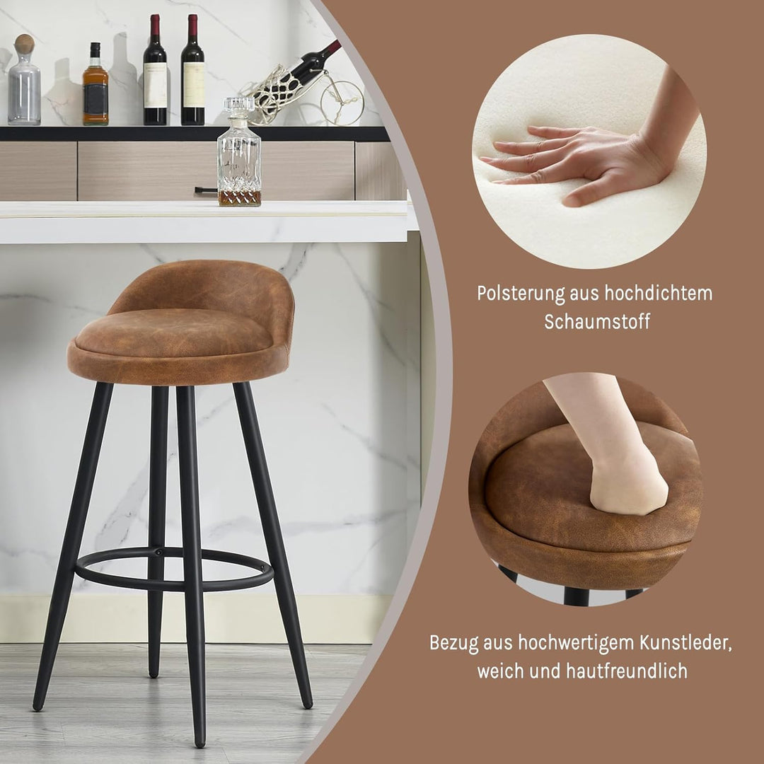 WOLTU BH327br-2 Barhocker 2er Set Barstuhl Hocker Tresenhocker Bistrohocker Designer Hocker mit Lehn