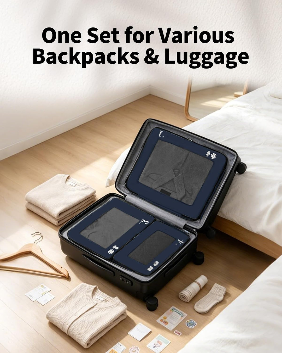 ECOHUB Koffer Organizer mit 4 Grössen System für Reisen Marineblau Marineblau, Marineblau Marineblau