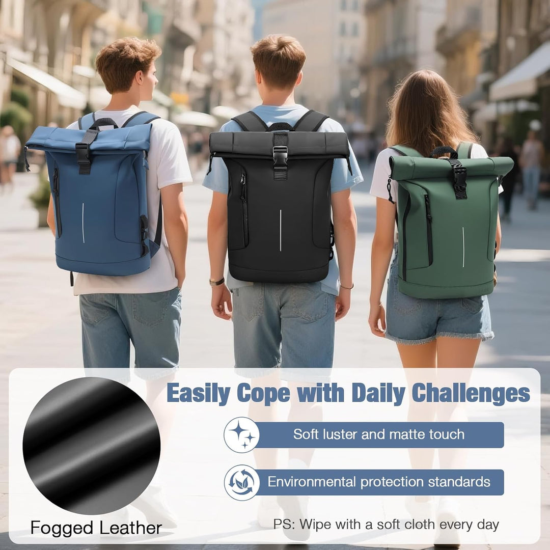 Rolltop Rucksack Herren Damen, Wasserdicht Laptop Schulrucksack mit 17 Zoll Laptopfach, Gross Reiser