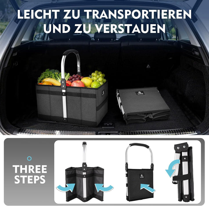 ALLCAMP 27L Einkaufskorb Faltbar | Verstärkter Boden & Alu-Griff | Stabil & Platzsparend für Kofferr