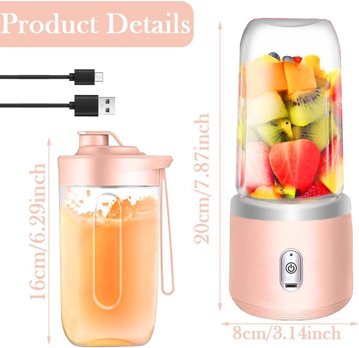 Tragbarer Mixer, 400ml Smoothie Maker to Go mit Reisedeckel fresh juice mixer USB Mini-Mixer mit 6 K