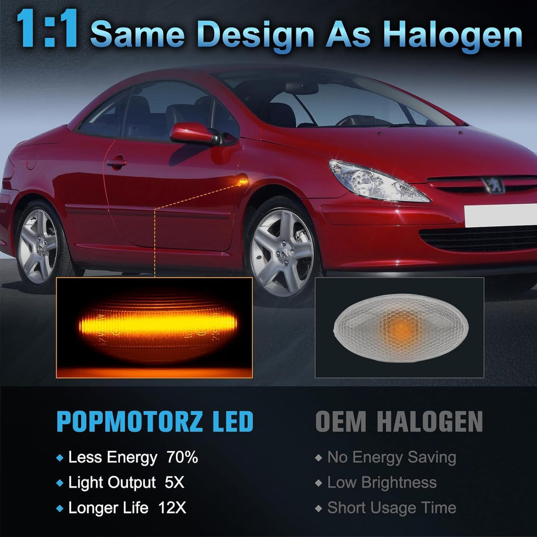 POPMOTORZ LED Blinker Schwarz mit Canbus Fehlerfrei für 107 206 207 307 407 607 Partner Expert C-itr
