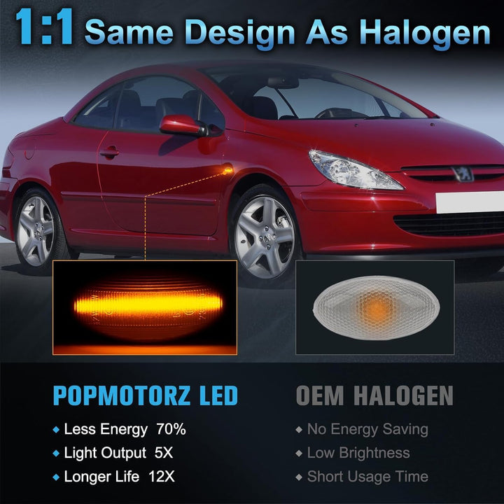 POPMOTORZ LED Blinker Schwarz mit Canbus Fehlerfrei für 107 206 207 307 407 607 Partner Expert C-itr