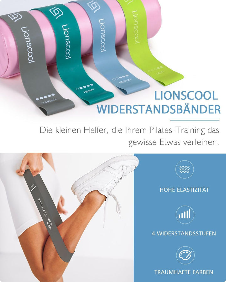 LIONSCOOL Pilates-Ring-Set – 14“/35cm Magic Circle mit Doppelgriffen – Inkl. platzfestem Miniball, W