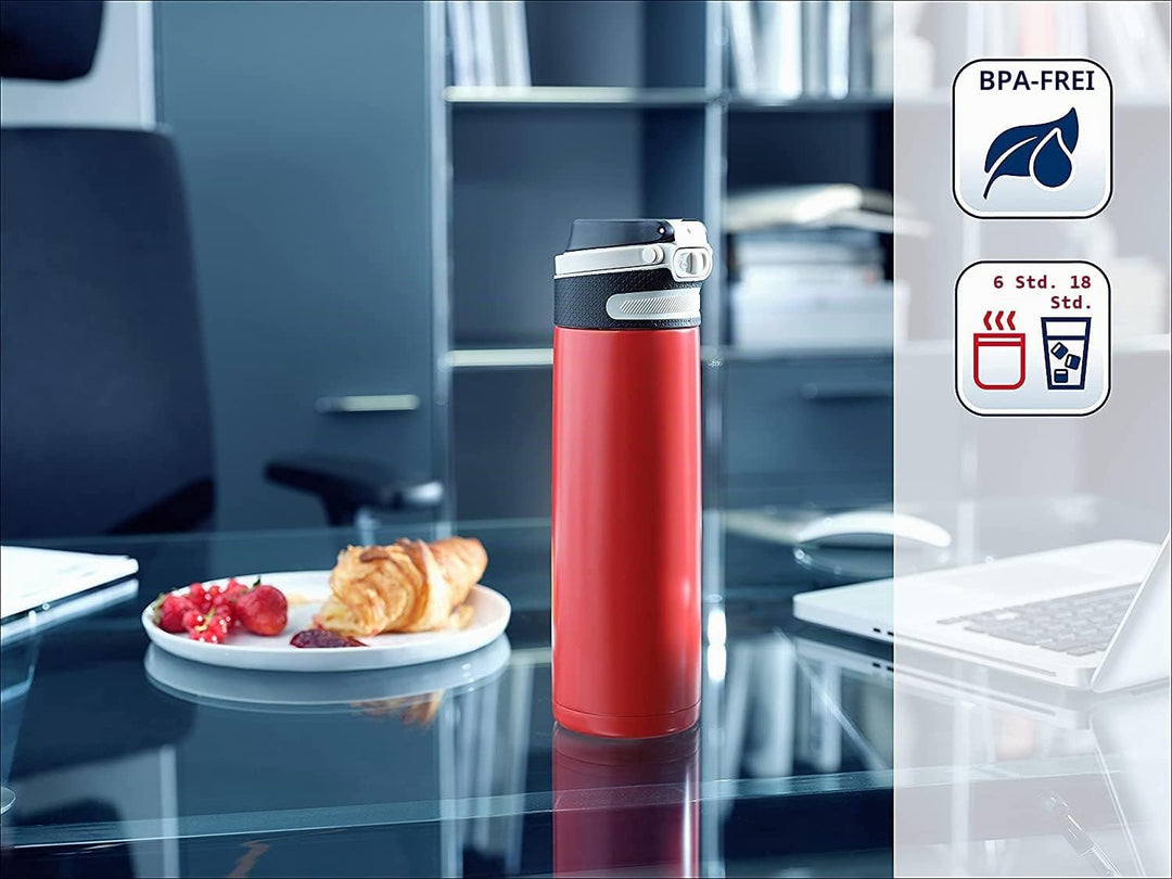 Leifheit Thermobecher Flip 600ml, Kaffeebecher 100% dicht, praktisches Öffnen mit einer Hand, Trinkb