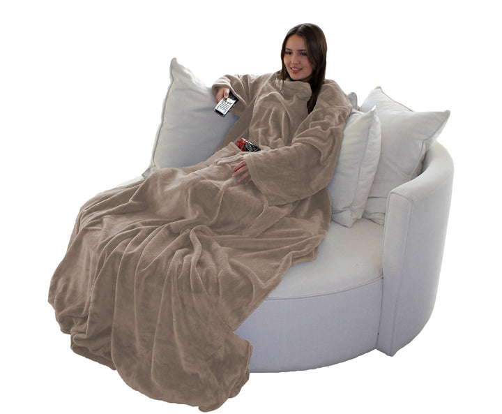 Brandsseller Flauschige TV-Decke mit Ärmeln 150x180 cm in Cashmere Feeling - Fusssack und 2 Taschen