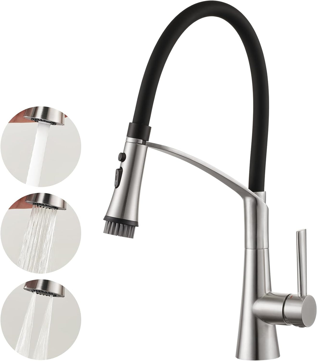 CREA Wasserhahn Küche mit 2 Funktionen Brause, Küchenarmatur mit Ausziehbarer Brause, 360° Drehbare