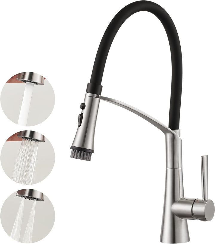 CREA Wasserhahn Küche mit 2 Funktionen Brause, Küchenarmatur mit Ausziehbarer Brause, 360° Drehbare