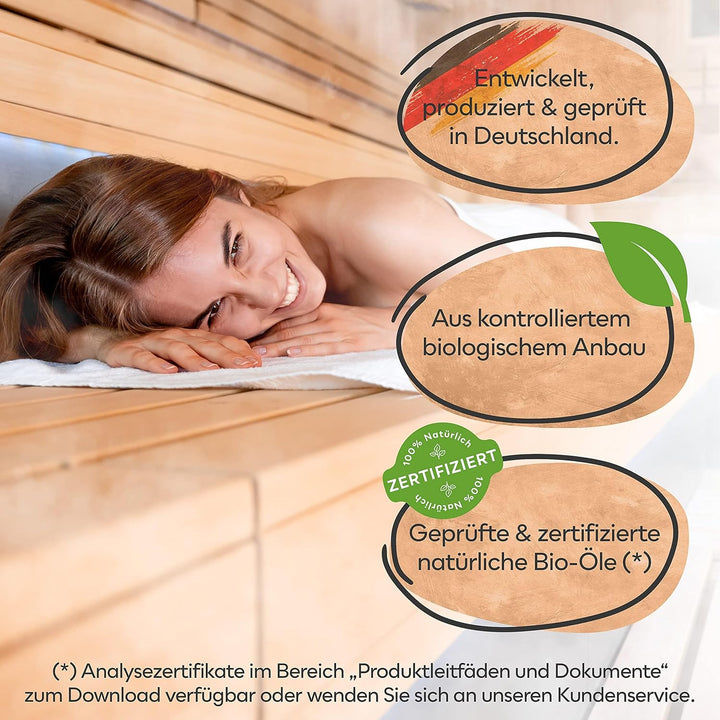WOODFJORD Saunaaufguss Set BIO Harmonie I 4 verschiedene Saunadüfte und -Öle, je 100 ml I Premium Sa