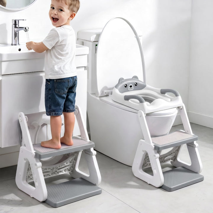 Orzbow Toilettensitz Kinder mit Treppe, Stabil Kinder Toilettensitz mit Dreiecksstruktur, Verlängert
