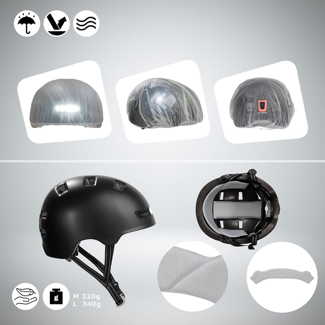 Crazy Safety Vertigo Matt Schwarz Fahrradhelm mit Vorder- und Rücklicht USB | Skater-Helm für Roller