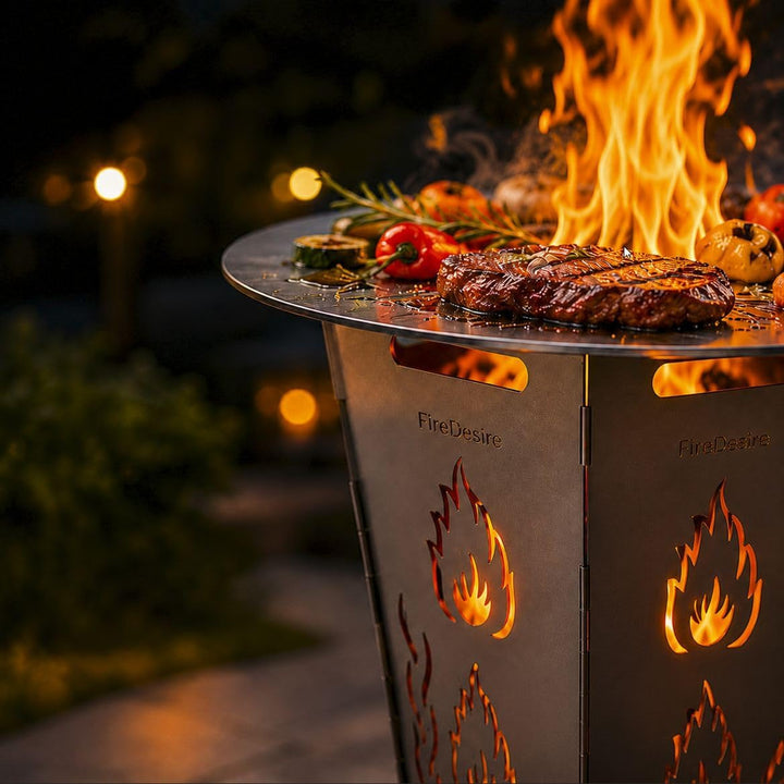 FireDesire Feuerkorb 80cm + Grillplatte + Ascheschale, Feuertonne, Feuerschale, Grilltonne, Ofen, Te