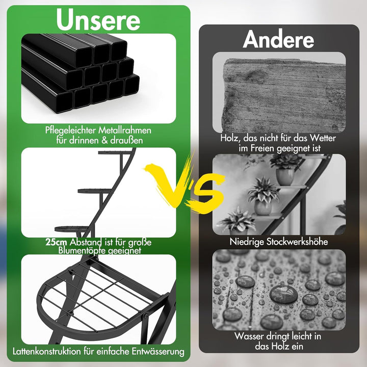 RELAX4LIFE 5-stufiger Pflanzenständer Metall, Blumentreppe Herzförmig, Pflanzenregal mit 4 Haken, Bl