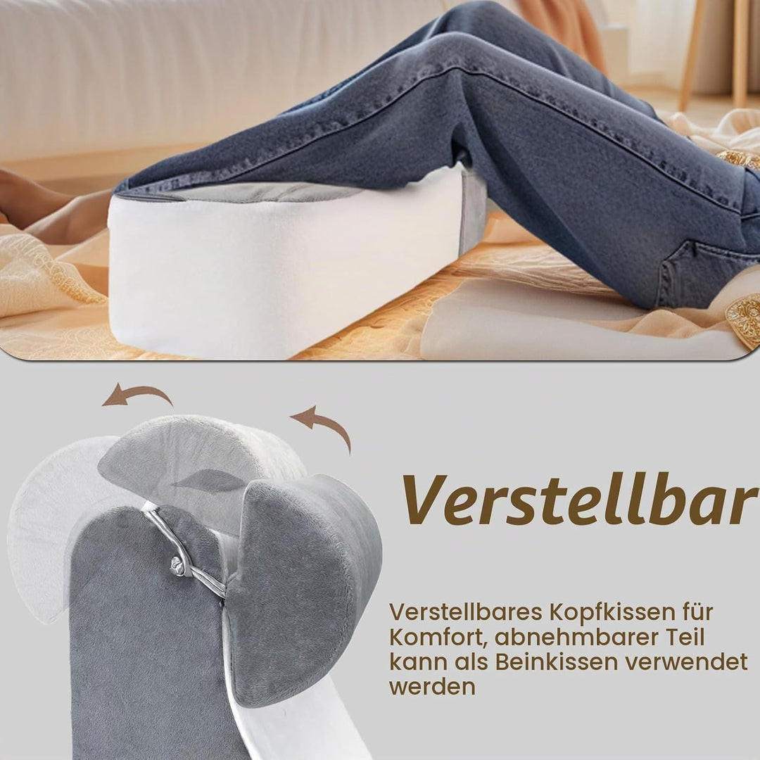Gross lesekissen für Bett und Sofa, Erwachsene Rückenkissen Bett mit Nackenrolle &amp; Armlehnen, Ergono