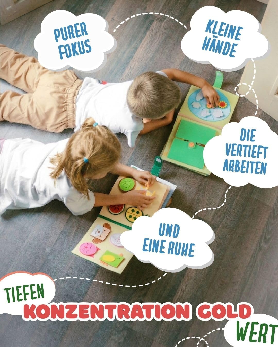 Quiet Book Bauernhof (2 Figuren) – Handgefertigtes Filz-Aktivitätsbuch mit Tier-Fingerpuppen & Trakt